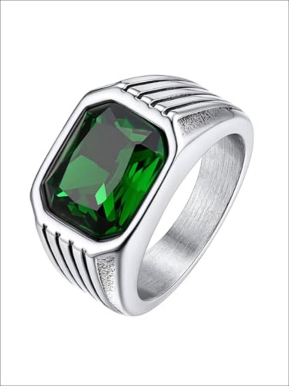 Chunky Signet Ring Men Stainless Steel Gemstone Band Ring Size 10